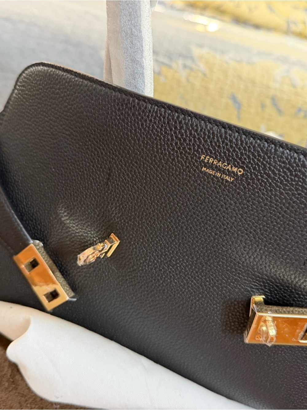 Salvatore Ferragamo Black Leather Top-Handle Bag